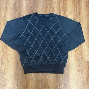 Izod Gray Diamond Knit Sweater 100% Cotton Charcoal Pullover Mens XL Capsule‎